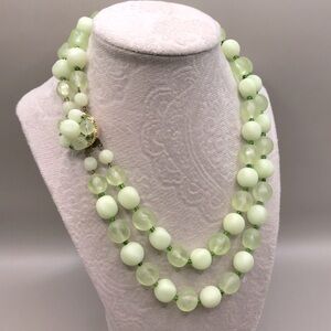 Vintage Austria Double Layer Green Beaded Necklace